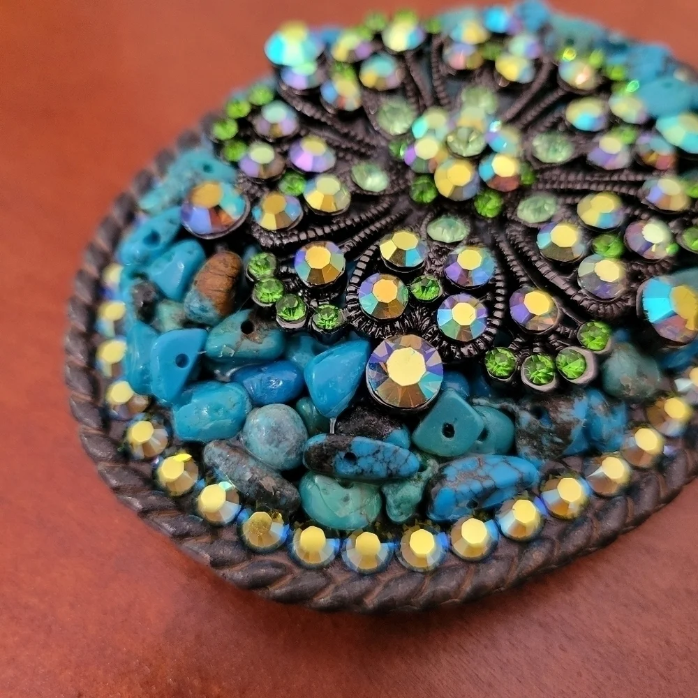 Whimsical Originals Rhinestone and Turquoise Belt Buckle Artisan Made - Picture 6 of 7